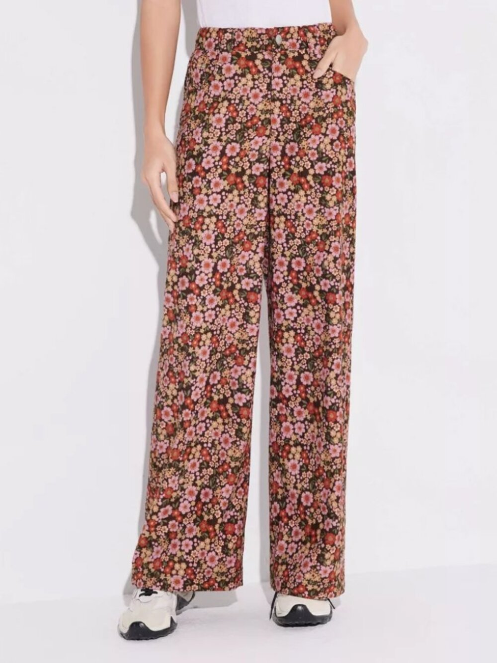 WILD FABLE retro 70s brown floral print mid-rise wide leg corduroy pants TARGET